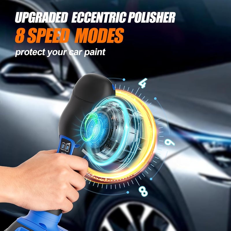 AZZUNO Cordless Car Buffer Polisher, 2x2Ah 21V Batteries 6'' Car buffer Waxer Kit, 8 Variable Speed 5500RPM Orbital Polisher, 5 Kinds Pads Polisher for Car Detailing, Boat Sanding, Scratch Removing - Image 5